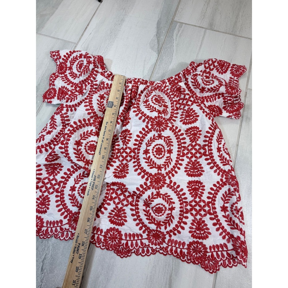 Entro Womens Red White Embroidered Off Shoulder Cotton Boho Top T146 Small - Picture 7 of 7
